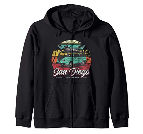Retro San Diego California - Surf Van Beach Bum Surfer Zip Hoodie Retro San Diego California - Surf Van Beach Bum Surfer Zip Hoodie