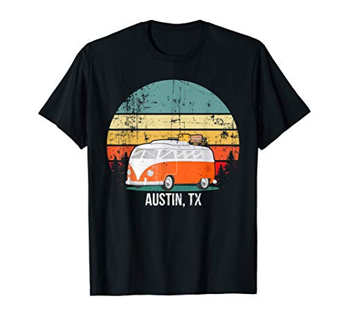Austin TX Vintage Sunset Retro Hippie Van Camper T shirt