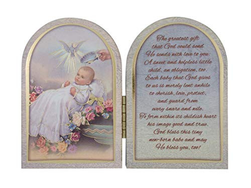 Needzo Wood Diptych Standing Baby Baptism Plaque Decoration for Girls or Boys  4 5-8 Inch
