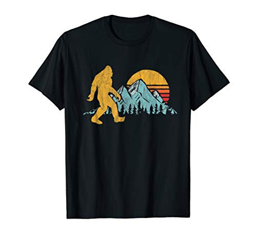 Retro Bigfoot Silhouette Mountain Sun Believe Graphic T-Shirt