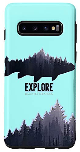 Galaxy S10 Black Fly Explore Outdoor Trout Forest Turquoise Phone Case Case