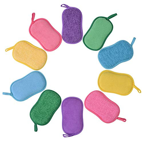 Multipurpose Kitchen Scrub Sponges  Heavy Duty Cleaning Non-Scratch Scrub Sponge Odor Free Reusable Microfiber Sponge for Household Cleaning-10pc With