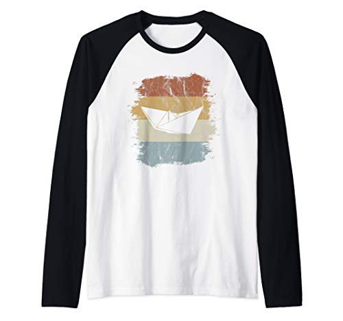 Boat Captain Retro Folded Paper Ship Raglan Baseball Tee
