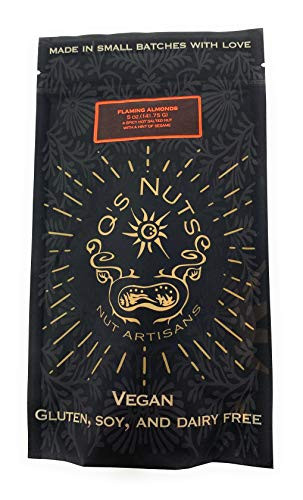 Qs Nuts  Flaming Almonds  Nut Artisan - No Gluten  Soy or Dairy - Spicy Salted Nut - Sesame Oil  Sea Salt And Hot Chilies  5 Oz - Ounce  Pack of 1