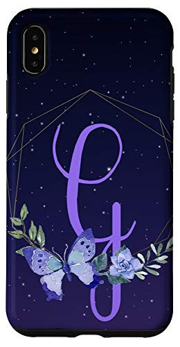 iPhone XS Max G Initial Purple Lavender Butterfly Flowers Floral Galaxy Case