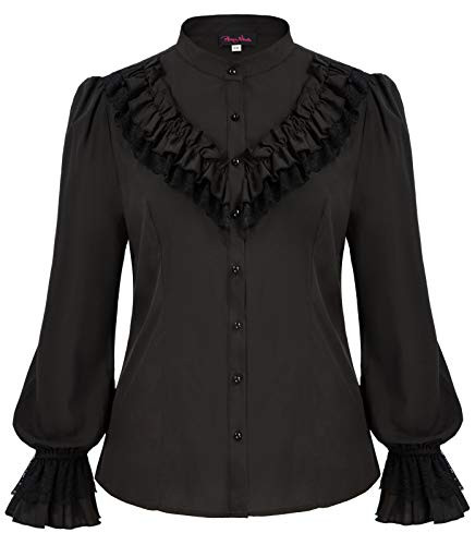 Plus Size Women Victorian Blouses Long Sleeve Button Down OL Tops Black 24W