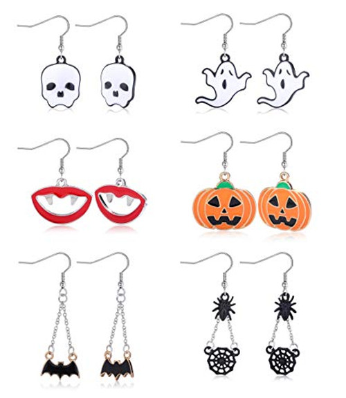 Sllaiss 6 Pairs Lightweight Halloween Earrings For Women Black Spider Web White Ghost Skull Earrings Pumpkin Vampire Lips Bat Dangle Earrings Set Hall Sllaiss 6 Pairs Lightweight Halloween Earrings For Women Black Spider Web White Ghost Skull Earrings Pumpkin Vampire Lips Bat Dangle Earrings Set Hall
