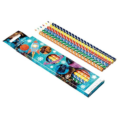 Blast Off Rocket Ship 6 Piece Assorted Colored Pencil Pack in Decorative Box