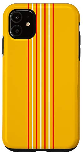 iPhone 11 Red and White Lines on Yellow Vertical 70s Style Retro Stripes Case