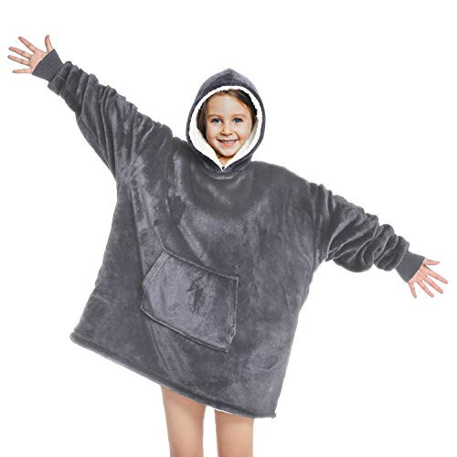 Touchat Wearable Blanket Hoodie Oversized Sherpa Blanket Sweatshirt with Hood Pocket and Sleeves Super Soft Warm Comfy Plush Hooded Blanket for Kids Touchat Wearable Blanket Hoodie Oversized Sherpa Blanket Sweatshirt with Hood Pocket and Sleeves Super Soft Warm Comfy Plush Hooded Blanket for Kids