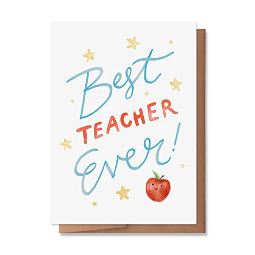 Wunderkid Best Teacher Ever Card  Thank You Teacher Appreciation Card -1 Single Card  Blank inside-