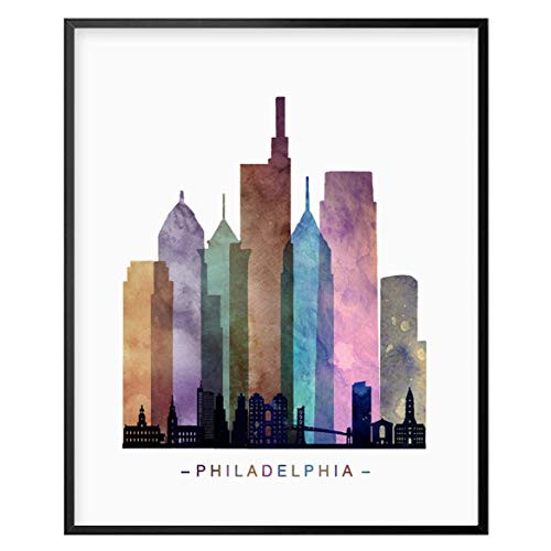 Philadelphia Skyline  Philadelphia Wall Art  Philadelphia Art Print  Watercolor Cityscape Print  Building Wall Decor  8x10 Inch Unframed