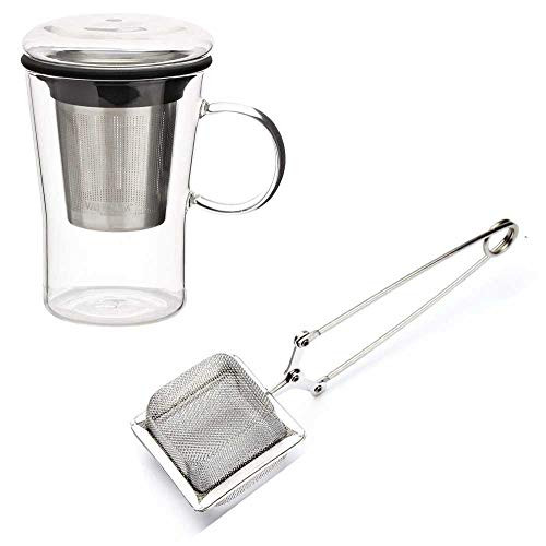 VAHDAM  Square Tea Infuser and Sparkle- Glass Tea Cup with Infuser - 16 oz- 500ml