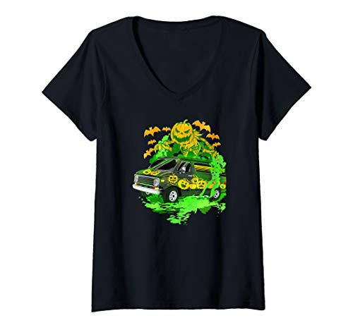 Womens Pumpkin Van VANNIN Halloween Vanner Vanning V-Neck T-Shirt
