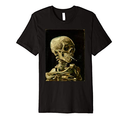 Skull of a Skeleton with Burning Cigarette Vincent Van Gogh Premium T-Shirt