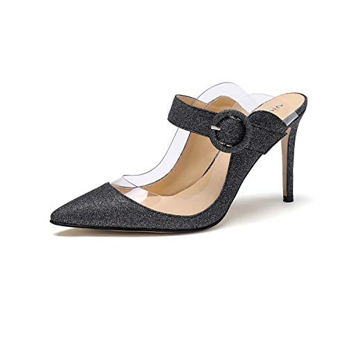 vivianly Women Sexy Glitter Sandals Pointed Toe Stiletto Heel Mules Heeled Slippers Slip On Dress Shoes Black vivianly Women Sexy Glitter Sandals Pointed Toe Stiletto Heel Mules Heeled Slippers Slip On Dress Shoes Black