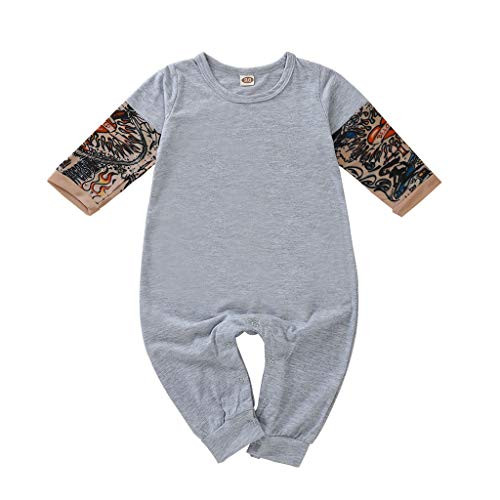 GRNSHTS Toddler Baby Boys Girls Tattoo Sleeve Romper Bodysuit One Piece Jumpsuit Clothes -Gray Jumpsuit  6-9 Months-