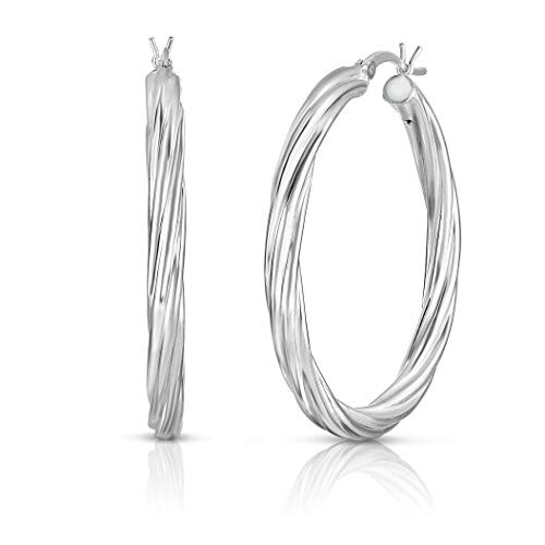 Women 925 Sterling Silver Hoop Earrings  Twist Hoop Earrings  25MM-40MM Diamond Cut Hoop Earrings  Girls Hoop Earrings  Round Tube Hoop Earring  Style