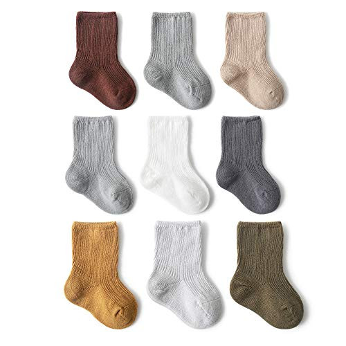 Baby Cotton Crew Socks Unisex Baby Sock Soft Cozy Ankle Socks for Newborn Infant Toddlers Kids 0-36 Months -0-6 Months  9 - Pairs-