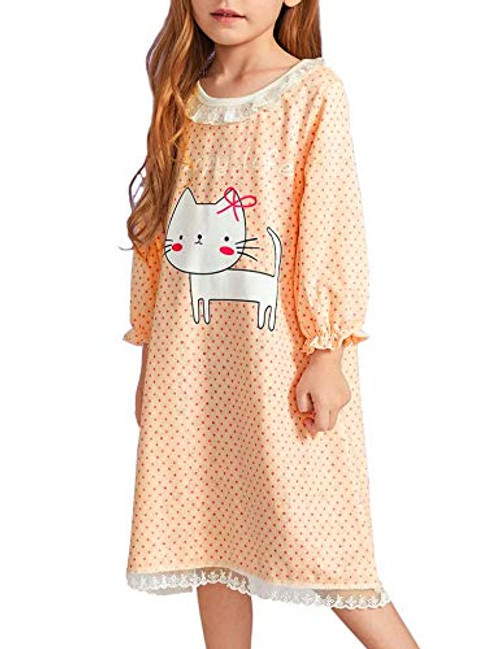Arshiner Kids Cat Nightgowns Long Sleeve Princess Lace Nightdress for Girls Light Orange Size 10 Arshiner Kids Cat Nightgowns Long Sleeve Princess Lace Nightdress for Girls Light Orange Size 10