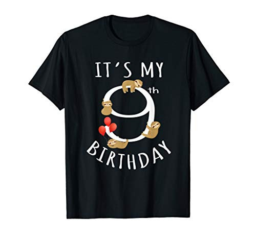 Its My 9th Birthday Sloth 9 Years Old Kid B-day Party T-Shirt
