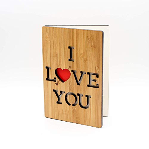 I Love You Card  Wood Anniversary Gift for Husband or Wife  Bamboo Valentines Day Card  Handmade Wooden Cards