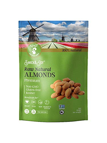 AZNUT Raw Almonds  Compares to Organic Almonds  100 Natural Premium Quality  Gluten Free  Non-GMO Project Certified  Kosher Certified  Resealable Bag