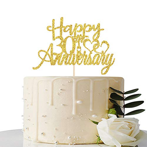 Maicaiffe Gold Glitter Happy 30th Anniversary Cake Topper - for 30th Wedding Anniversary - 30th Anniversary - 30th Birthday Party Decorations