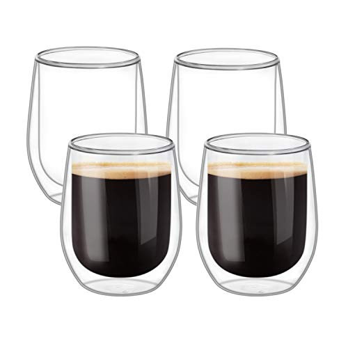 ComSaf Double Walled Glass Coffee Mugs-11 oz-320ml-  Thermo Insulated Borosilicate Glasses for Coffee Tea Juice Latte Cappuccino Hot and Cold Drinks-B