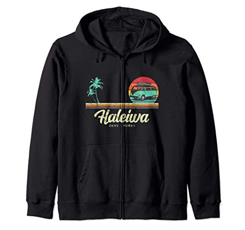 Haleiwa Oahu Hawaii - Retro Surf Van Vintage Hawaiian Zip Hoodie