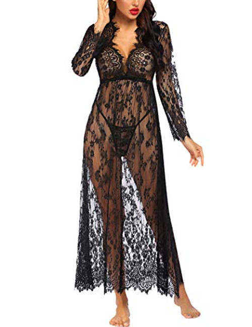 Avidlove Lingerie for Women Sexy Long Lace Lingerie Kimono Robe Babydoll Nightgown Mesh Nightdress Black Avidlove Lingerie for Women Sexy Long Lace Lingerie Kimono Robe Babydoll Nightgown Mesh Nightdress Black