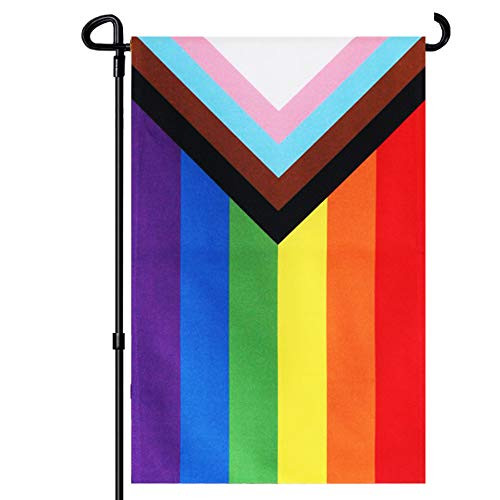 FRF Rainbow Progress Pride Garden Flag -LGBT Lesbian Gay Pride Flags-Double Side 12-5x18 Inch Transgender Pride Yard Outdoor Banner