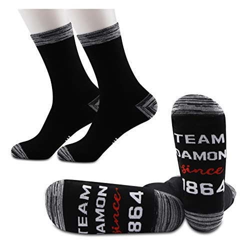 JXGZSO 2 Pairs Vampire Diaries Fans Gift Team Salvatore-Damon-Stefan Since 1864 Socks