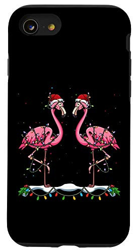 iPhone SE -2020- - 7 - 8 Flamingo Christmas Tree Lights Animal Bird Lover Santa Hat Case