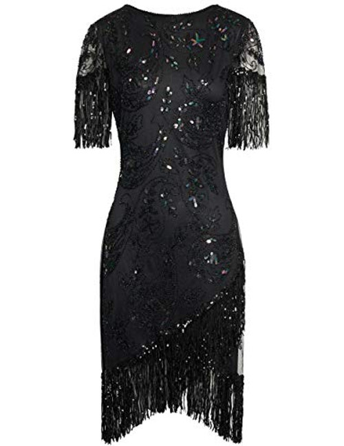 BABEYOND 1920s Flapper Dress Great Gatsby Fringed Sequins Dress for Prom Party -Black Colorful  S-