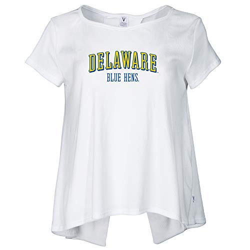 Venley Official NCAA University of Delaware Blue Hens Womens Open Back Rib Tee RYLDEL07 - Natural  Medium
