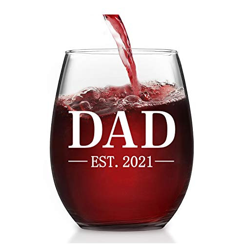 Dad Est- 2021 Stemless Wine Glass 15Oz  Dad Wine Glass - Dad Gift for Christmas Day  Birthday  Fathers Day - Unique Present Idea for Dad  New Dad  Hus