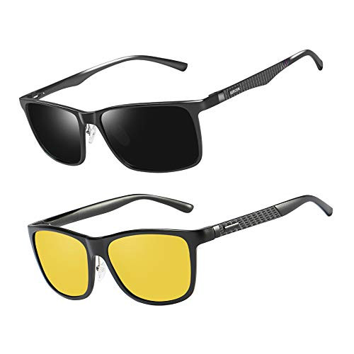 Bircen Mens Polarized Sunglasses and HD Night Vision Driving Anti-Glare Al-Mg Metal Glasses Bircen Mens Polarized Sunglasses and HD Night Vision Driving Anti-Glare Al-Mg Metal Glasses