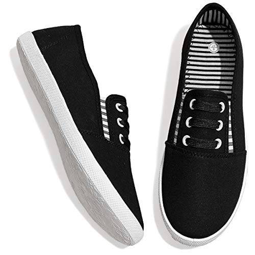 AOMAIS Womens Canvas Slip on Shoes Casual Slip on Sneakers for Women White Tennis Shoes Black Grey-Black US11-