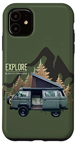 iPhone 11 Explore Outdoor Van Camping Life Green Phone Case  Black Fly Case