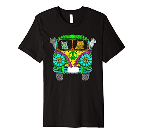 Hippie Cats Cat Van Retro Floral Bus Peace Psychedelic Premium T-Shirt