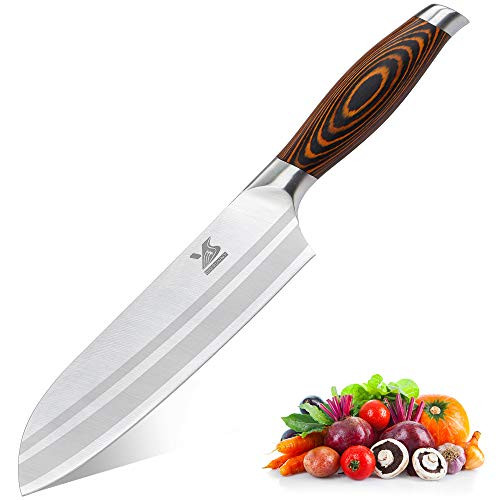 MSY BIGSUNNY 7 Santoku Knife with Premium German Steel Razor Sharp Blade Chef Cutting Knives Meat Fruit Vegetable Knife Cleaver