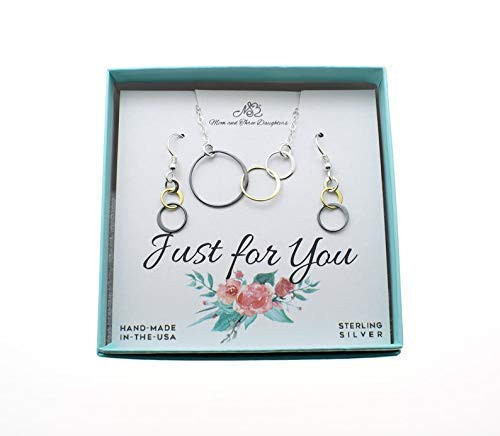 Mixed Metal Three Circle Necklace and Earrings Set on 18 Sterling Silver Cable Chain- Three Circle Necklace- Jewelry Set-Mixed Metal Jewelry Mixed Metal Three Circle Necklace and Earrings Set on 18 Sterling Silver Cable Chain- Three Circle Necklace- Jewelry Set-Mixed Metal Jewelry