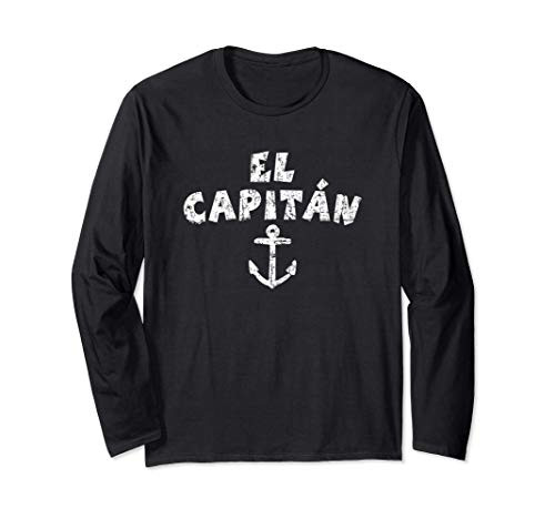 El Capitan Anchor -Vintage White- Captain Boat and Sail Long Sleeve T-Shirt