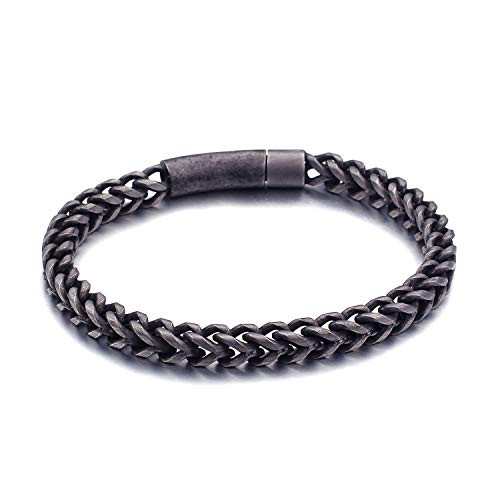 JO WISDOM Mens Cuban Link Bracelet Black Chain 316L Titanium Stainless Steel Bracelets 22CM JO WISDOM Mens Cuban Link Bracelet Black Chain 316L Titanium Stainless Steel Bracelets 22CM