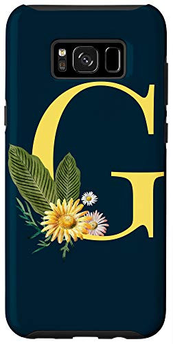 Galaxy S8- floral Initial Letter G Yellow floral Dark background Case