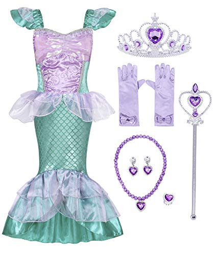 Jurebecia Little Girls Mermaid Costume Kids Princess Dress Up Fancy Theme Birthday Party Outfits Role Play 3-10 Years -12 -9-10 Years-  Mermaid dress