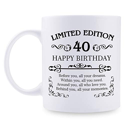 40th Birthday Gifts for Women Men - 11 oz Coffee Mug - 40 Year Old Present Ideas for Mom  Dad  Wife  Husband  Son  Daughter  Friend  Colleague  Cowork
