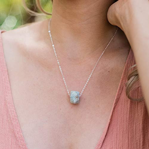 Small aquamarine nugget crystal necklace in 925 sterling silver - 16 long with 2 adjustable extender - March birthstone Small aquamarine nugget crystal necklace in 925 sterling silver - 16 long with 2 adjustable extender - March birthstone