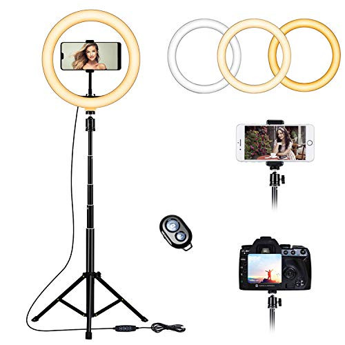 10-2 Selfie Ring Light with Tripod Stand and Cell Phone Holder for Live Stream-Makeup  Dimmable LED Beauty Camera Ringlight for YouTube Video-Photograp